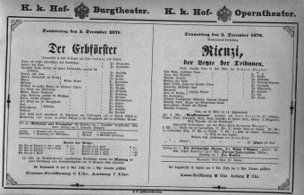 Theaterzettel (Oper und Burgtheater in Wien) 18781205 Seite: 1