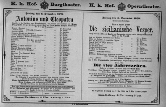 Theaterzettel (Oper und Burgtheater in Wien) 18781206 Seite: 1
