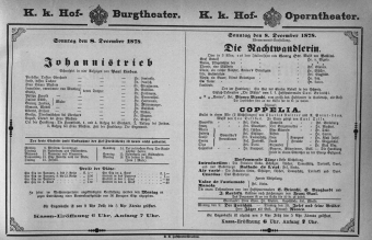 Theaterzettel (Oper und Burgtheater in Wien) 18781208 Seite: 1