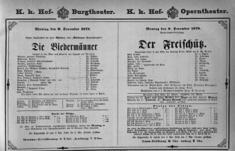 Theaterzettel (Oper und Burgtheater in Wien) 18781209 Seite: 1