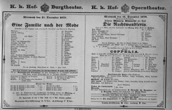 Theaterzettel (Oper und Burgtheater in Wien) 18781211 Seite: 1