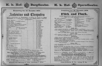 Theaterzettel (Oper und Burgtheater in Wien) 18781212 Seite: 1