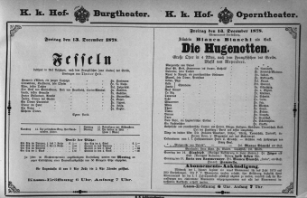 Theaterzettel (Oper und Burgtheater in Wien) 18781213 Seite: 1