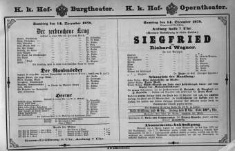 Theaterzettel (Oper und Burgtheater in Wien) 18781214 Seite: 1