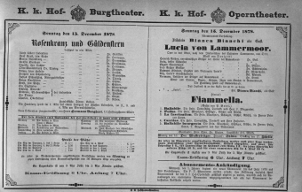 Theaterzettel (Oper und Burgtheater in Wien) 18781215 Seite: 1