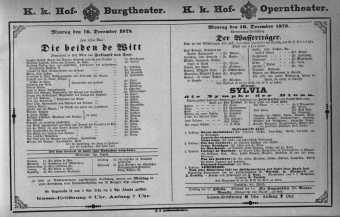 Theaterzettel (Oper und Burgtheater in Wien) 18781216 Seite: 1