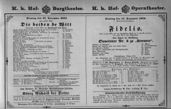 Theaterzettel (Oper und Burgtheater in Wien) 18781217 Seite: 1