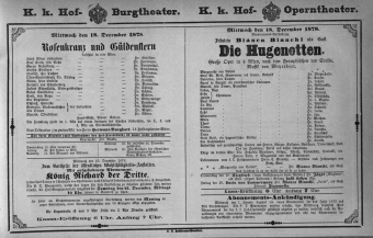 Theaterzettel (Oper und Burgtheater in Wien) 18781218 Seite: 1