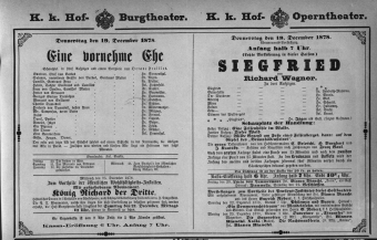 Theaterzettel (Oper und Burgtheater in Wien) 18781219 Seite: 1