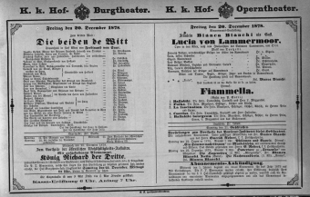 Theaterzettel (Oper und Burgtheater in Wien) 18781220 Seite: 1