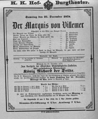 Theaterzettel (Oper und Burgtheater in Wien) 18781221 Seite: 1