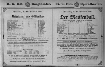 Theaterzettel (Oper und Burgtheater in Wien) 18781226 Seite: 1