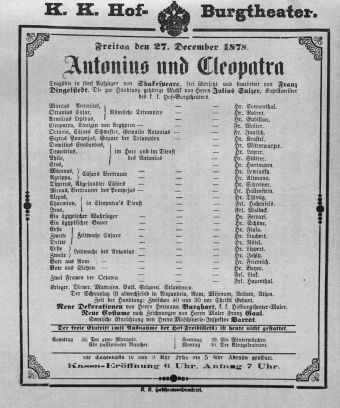 Theaterzettel (Oper und Burgtheater in Wien) 18781227 Seite: 1