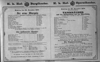 Theaterzettel (Oper und Burgtheater in Wien) 18781228 Seite: 1