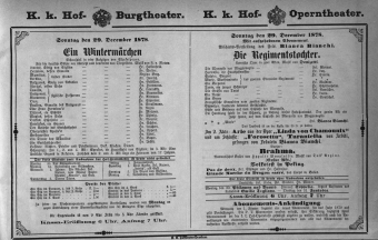 Theaterzettel (Oper und Burgtheater in Wien) 18781229 Seite: 1