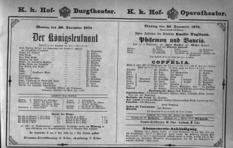 Theaterzettel (Oper und Burgtheater in Wien) 18781230 Seite: 1