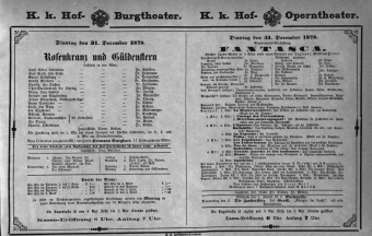 Theaterzettel (Oper und Burgtheater in Wien) 18781231 Seite: 1