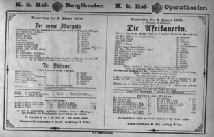 Theaterzettel (Oper und Burgtheater in Wien) 18790102 Seite: 1