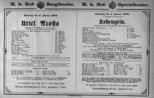 Theaterzettel (Oper und Burgtheater in Wien) 18790104 Seite: 1