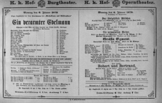 Theaterzettel (Oper und Burgtheater in Wien) 18790106 Seite: 1