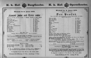Theaterzettel (Oper und Burgtheater in Wien) 18790108 Seite: 1