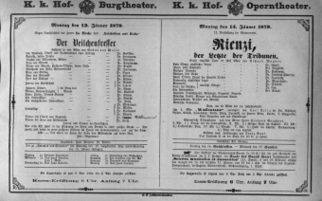 Theaterzettel (Oper und Burgtheater in Wien) 18790113 Seite: 1