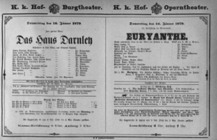 Theaterzettel (Oper und Burgtheater in Wien) 18790116 Seite: 1