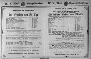 Theaterzettel (Oper und Burgtheater in Wien) 18790118 Seite: 1