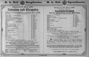 Theaterzettel (Oper und Burgtheater in Wien) 18790119 Seite: 1