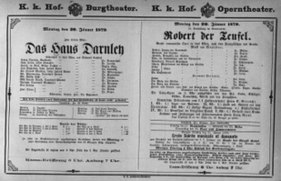 Theaterzettel (Oper und Burgtheater in Wien) 18790120 Seite: 1