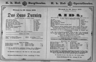 Theaterzettel (Oper und Burgtheater in Wien) 18790122 Seite: 1