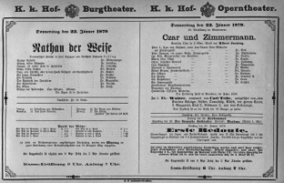 Theaterzettel (Oper und Burgtheater in Wien) 18790123 Seite: 1