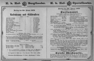Theaterzettel (Oper und Burgtheater in Wien) 18790124 Seite: 1