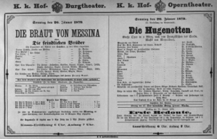 Theaterzettel (Oper und Burgtheater in Wien) 18790126 Seite: 1