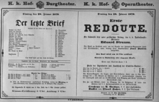 Theaterzettel (Oper und Burgtheater in Wien) 18790128 Seite: 1