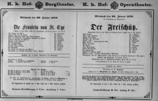 Theaterzettel (Oper und Burgtheater in Wien) 18790129 Seite: 1