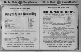 Theaterzettel (Oper und Burgtheater in Wien) 18790130 Seite: 1