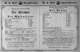 Theaterzettel (Oper und Burgtheater in Wien) 18790203 Seite: 1