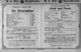 Theaterzettel (Oper und Burgtheater in Wien) 18790204 Seite: 1