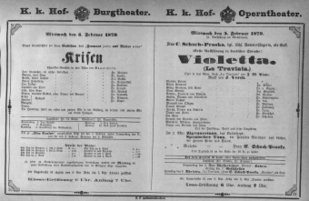 Theaterzettel (Oper und Burgtheater in Wien) 18790205 Seite: 1