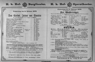 Theaterzettel (Oper und Burgtheater in Wien) 18790206 Seite: 1