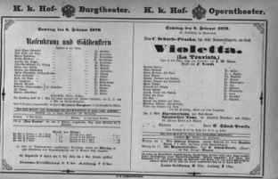 Theaterzettel (Oper und Burgtheater in Wien) 18790208 Seite: 1