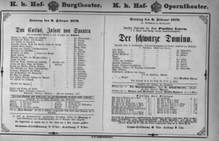 Theaterzettel (Oper und Burgtheater in Wien) 18790209 Seite: 1