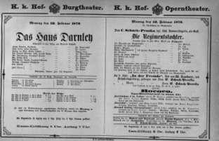 Theaterzettel (Oper und Burgtheater in Wien) 18790210 Seite: 1