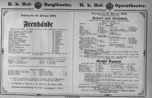 Theaterzettel (Oper und Burgtheater in Wien) 18790211 Seite: 1
