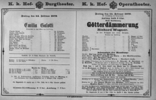 Theaterzettel (Oper und Burgtheater in Wien) 18790214 Seite: 1
