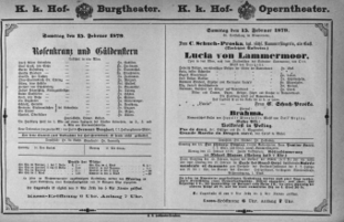 Theaterzettel (Oper und Burgtheater in Wien) 18790215 Seite: 1