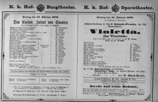 Theaterzettel (Oper und Burgtheater in Wien) 18790221 Seite: 1