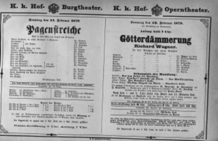 Theaterzettel (Oper und Burgtheater in Wien) 18790223 Seite: 1