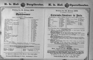 Theaterzettel (Oper und Burgtheater in Wien) 18790225 Seite: 1